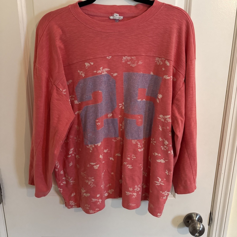 Anthropologie Coral Pilcro 3/4 Sleeve Varsity 25 Tee Size Large